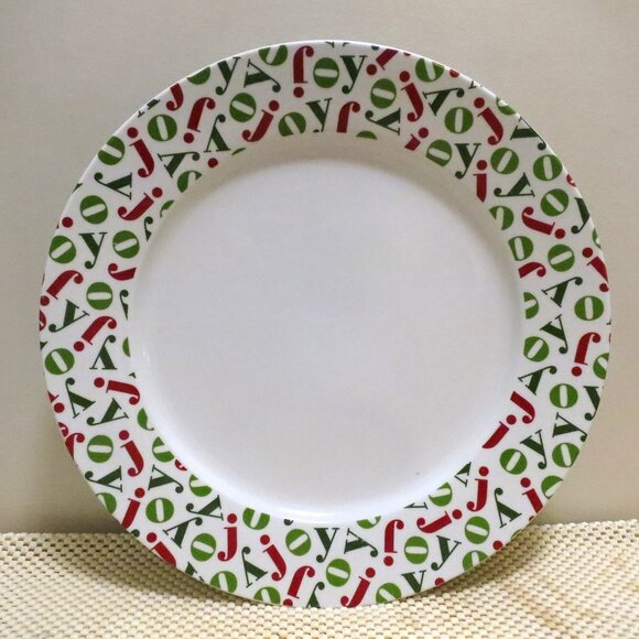 Crate & Barrel JOY 13" Plate Serving Cookie Platter Charger Red Green Christmas - Picture 1 of 3